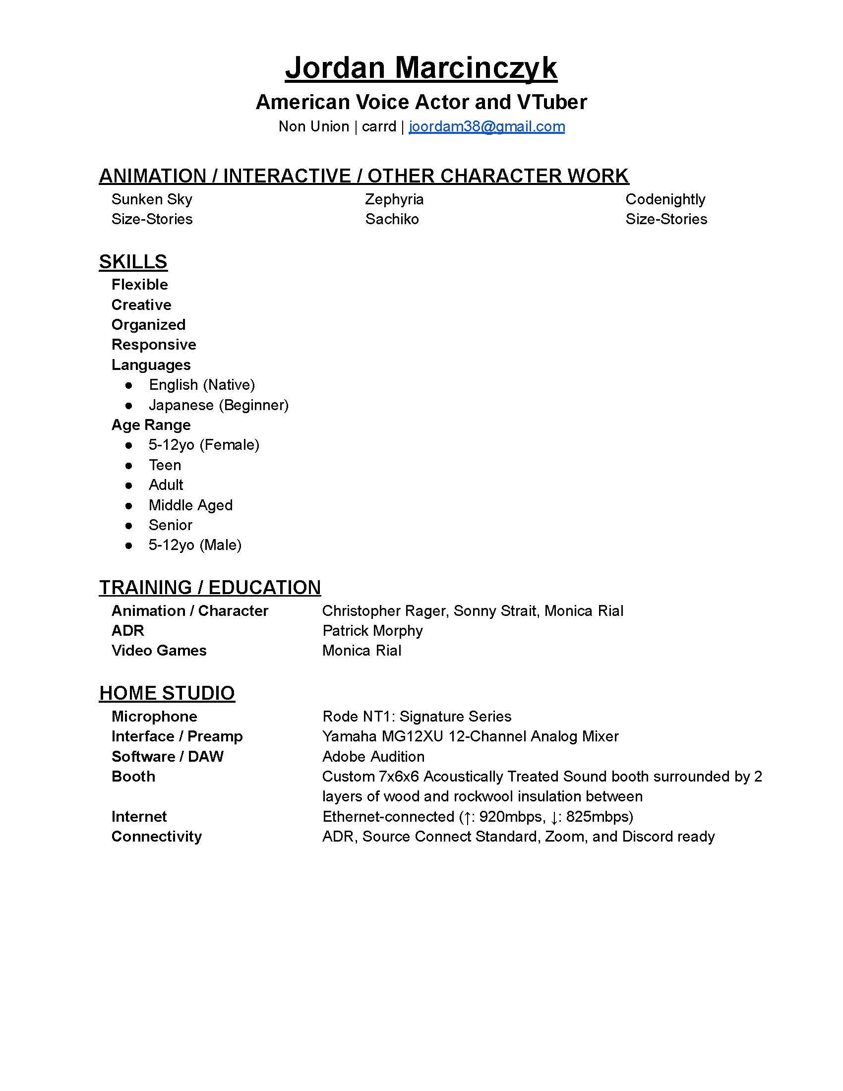 Jordan Marcinczyk's Professional Resume
